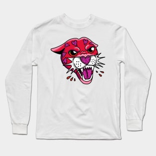 American Traditional Panther Tattoo - Pink and Purple with sparkles and glitter cute gift Long Sleeve T-Shirt